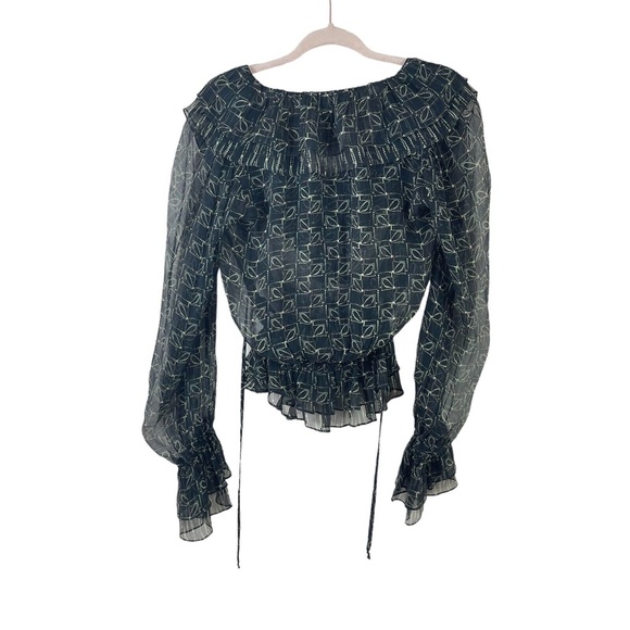 ROBERT RODRIGUEZ womens size 8 silk ruffled black semi sheer blouse - Picture 4 of 4